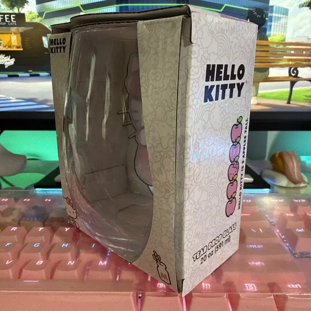 Hello Kitty Stemless Glass 20oz Clear Cup 2023 Pink Bow Sanrio Tear Drop
